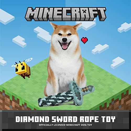 Minecraft for Pets Diamond Sword Rope Squeaker Toy for Dogs | Oficialmente licenciado Mojang Studios Pet Products | Brinquedo de cachorro de corda, brinquedo para mastigar cachorro, presentes para crianças que amam videogames