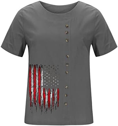 Camisetas gráficas exclusivas do Dia da Independência de verão de manga curta de manga curta pescoço floral de ajuste floral