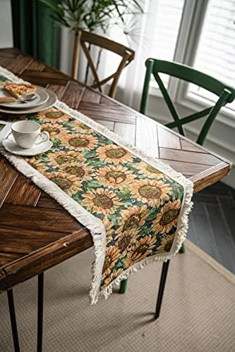 Tabela de girassol boho corredor de 72 polegadas de comprimento de mesa decorativa vintage vintage Jacquard, com pano de mesa de mesa de mesa