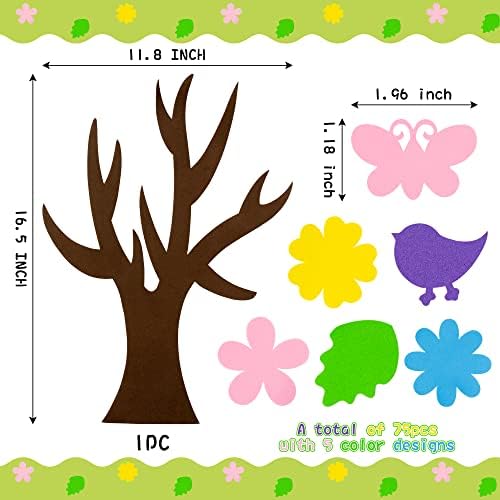 Hubirdsall 76pcs Spring Tree Craft Kit para crianças Diy Foam Springtime Bulletin Board com Flowle Leaf Butterfly Bird Stickers Auto -adesivo, Projeto de Arte Projeto de Aula Família Decoração Home Decoração Home Decoração