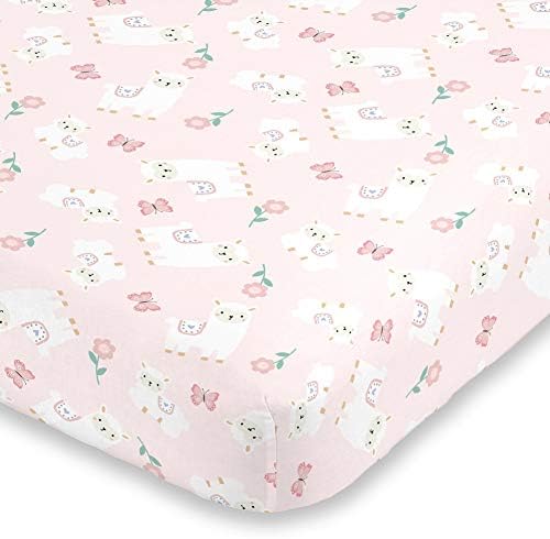 Nojo Little Love Sweet Llama e Butterflies Pink floral e roxo 3 peça mini -cama de berço Conjunto - Consolador e 2 mini folhas de berço, rosa, marfim, lavanda, verde claro
