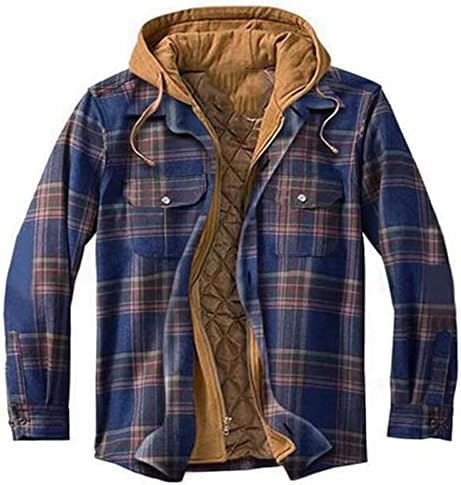Wenkomg1 Casa de ladeamento de acolchoado masculino, camisa de flanela quente de flanela quente e com capuz de veludo casaco