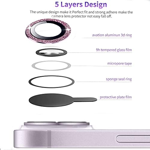 YiUyiupi [2 pacote] para iPhone 14 /iPhone 14 Plus Câmera Protetor de lente, [imagens profundamente restauradas] 9H Anti-arranhões de tampa de vidro temperado Trepa de capa de vidro protetor de acessórios de anel de metal