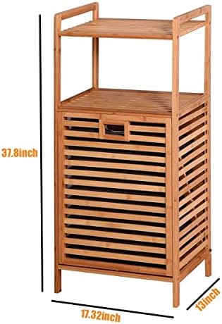 Jihnm Bamboo Tilt Out Laundry Hort Cabinet Organizador de roupas sujas ventiladas e de duas camadas e lixeira de tecido removível para