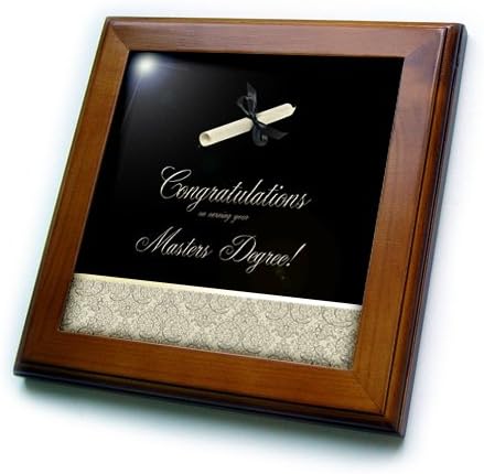 3d Rose Parabéns-mestres-diploma de diploma e Damask-Gold e Black Framed Tile, 8 x 8