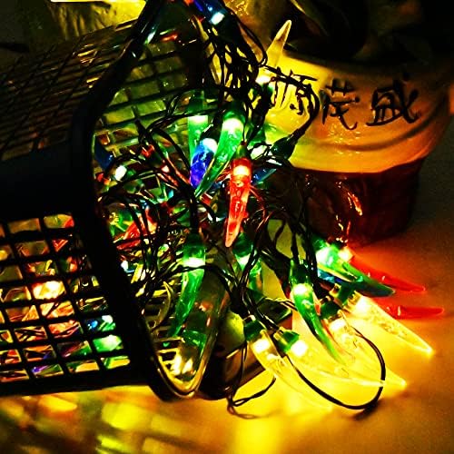 Luzes de fada multicolor de pimenta solar de pimenta solar de pimenta, luzes de fadas de fada com pimenta luzes de Natal, luzes de Natal, luzes solares de Natal para o pátio de cozinha decoração de feijão mexicano