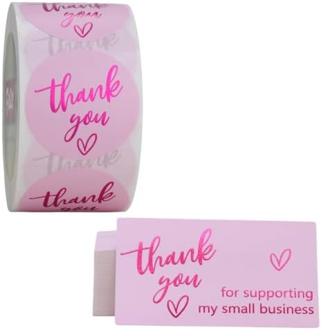 500 peças rosa obrigado adesivos 2 polegadas e 120 peças rosa cartões de agradecimento pequenas empresas