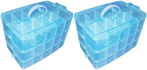 Caixa de armazenamento de maquiagem Alipis 2pcs 30 Jóias azuis Jóias de armazenamento de mão de mão -Casa de casca de camada destacável Recipiente cosmético Grades plásticos Toys Organizador de armazenamento