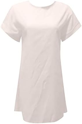 Vestidos de linho de algodão feminino vestido de camiseta vestidos de verão de manga curta para mulheres casuais soltas saias midi