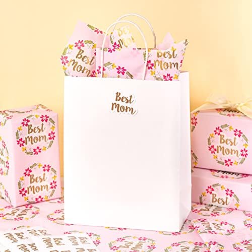Lezakaa 60 folhas de papel rosa papel de papel em massa e 30 pcs adesivo - Best Mom ​​Lettering and Flower Design para o Dia das Mães