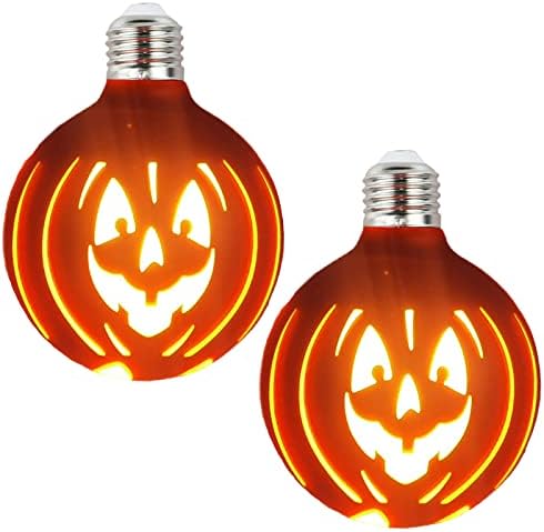 Iluminação lxcom decorativa edison lâmpada LED 4W G95 Halloween Decorativa Pumpkin Smiley Lamp Lange Led Night Bulbs E26 E27 Base média para festa temática de Halloween, 2 pacote