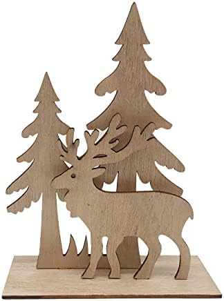 XIOS Decoração de Natal 2022 Cena de madeira da aldeia de madeira Decoração de mesa de madeira Diy Tree Reindee R Christmas Wooden