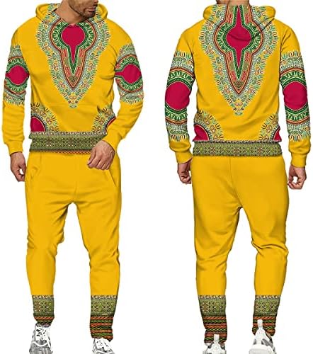 Dashiki 3D Africano Impressão unissex Sorto de moletom masculino de 2 peças de capuz de capuz de capuz de tamanho grande