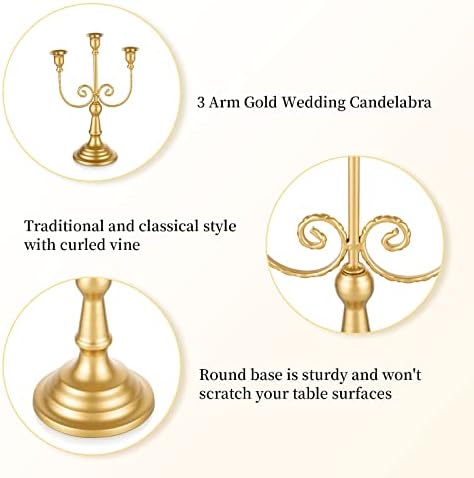 Romadedi Candelabra Gold Castleds - 3 braço 11,8 Candelador de casamentos para o tema Party Tabel Mesa Central Decor