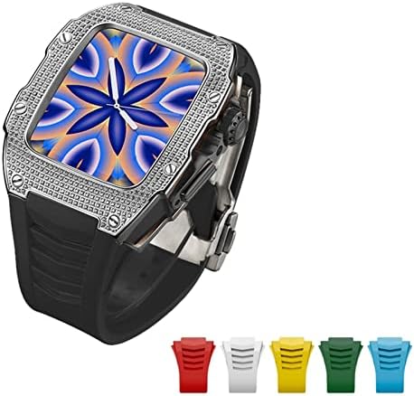 AEMALL Avançado de fibra de carbono Case de diamante de luxo+6pcs banda de titânio Kit de liga de titânio para Apple Watch 7 45mm para iwatch Series 6 5 4 SE 44mm