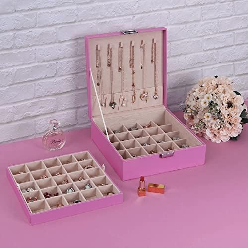 Bewishome Jewelry Box 35 Compartamentos Brinculador do Organizador do Organizador para Meninas Mulheres 2 Bandejas de Stackablle SSH11F71F