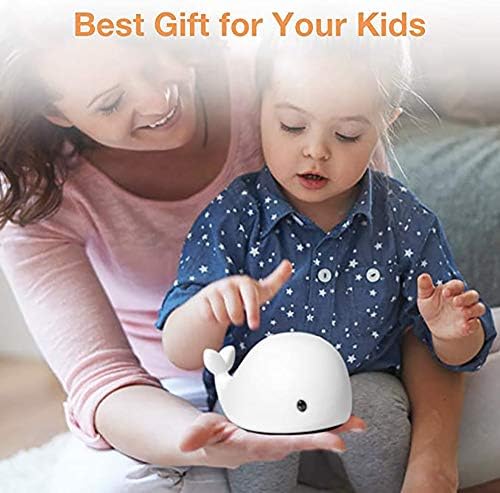 Led Whale Nightlight for Kids and Baby, Lâmpada de Silicone Touch para viveiro, luminárias de mesa recarregáveis ​​de camas, 7 cores, 5 modos de respiração, bateria operada ou USB, portátil, presente para crianças