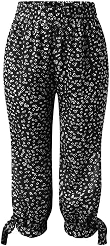 Calças de linho de algodão feminino meymia, 2023 Summer Womens High Rise Casual Cor Solid Slim Fit Waist Waist Beach Cropped calça