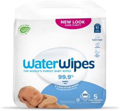 Waterwipes sem lenços de bebê originais sem plástico, 99,9% de toalhetes à base de água, sem perfume e hipoalergênico para pele sensível,