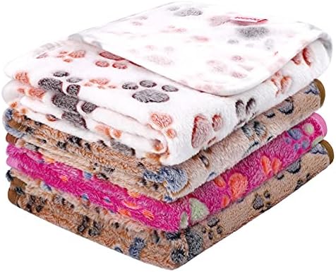 Pedgot 4 pedaços cobertores fofos de cachorro com estampa de pata 24 x 16 polegadas macias e quentes Cobertores de animais de cama de dormir para cães pequenos e gatos