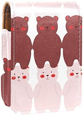 Bolsa de batom de batom de maquiagem de oryuekan com espelho portátil de armazenamento de armazenamento portátil de armazenamento de armazenamento labial de armazenamento, desenho animado animal urso marrom rosa