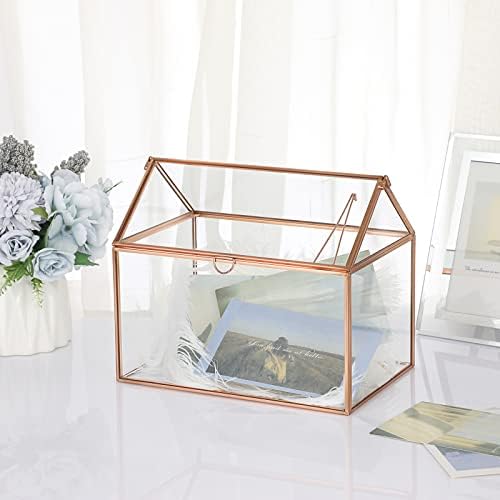 Elldoo 8,8 Caixa de casamento de vidro de ouro rosa, caixas de presente de vidro, terrário de plantador geométrico
