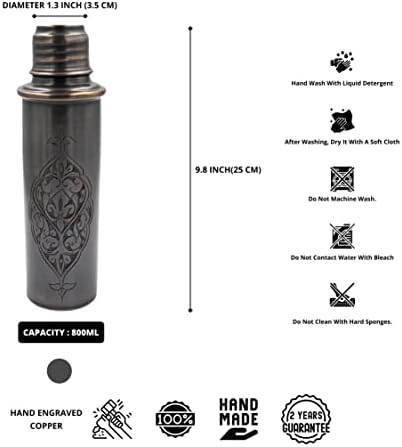 Garrafa de água de cobre feita à mão, 27 oz / 800 ml de garrafa de água de cobre