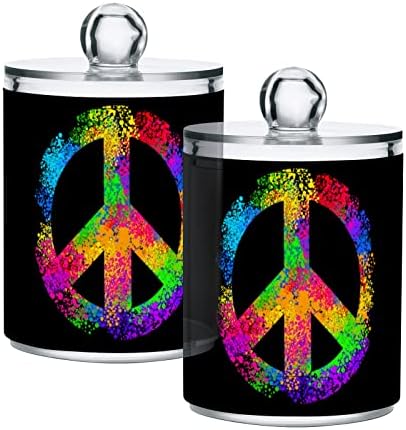 Símbolos hippie Love Peace 2 Pacote de algodão Swab Ball Dispensador Dispensador de algodão plástico Recipiente de bola de