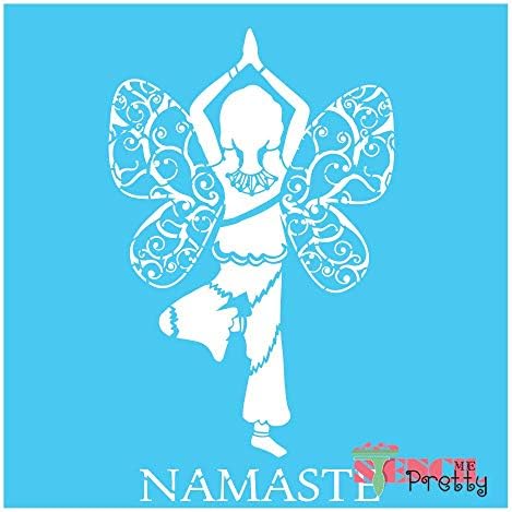 Namaste Girl With Butterfly Wings Yoga Estêncil Best Vinil Grandes estênceis para pintar em madeira, tela, parede, etc. Multipack | Material de cor branca de grau Ultra Show de grau