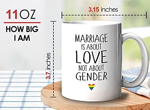 Bubble abraços de casamento caneca branca 11oz - o casamento é sobre amor não sobre gênero - casamento gay lgbtq Mês do orgulho arco -íris lésbica