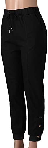 Calça longa ethkia para mulheres calças casuais na cintura feminina de amarrar botão de cor de pegador de altos calças