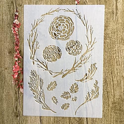 Folhas Flores Twig Roser DIY Estêncils - Modelo decorativo reutilizável papel para relevo para colorir em madeira de madeira