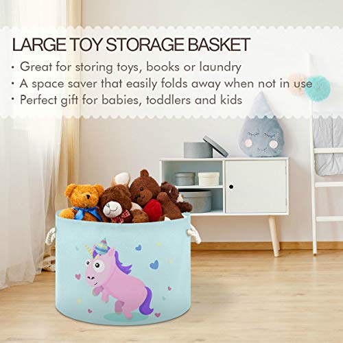 Cute Unicorn Toy Toy Horting Round Canvas Organizador Bin Storage Bin impermeabilizado para garotos Rapaz