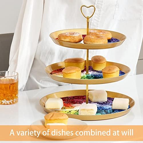 Stand de bolo de 3 camadas, torre de exibição de sobremesa de arte arco -íris de fada, porta de cupcake de plástico