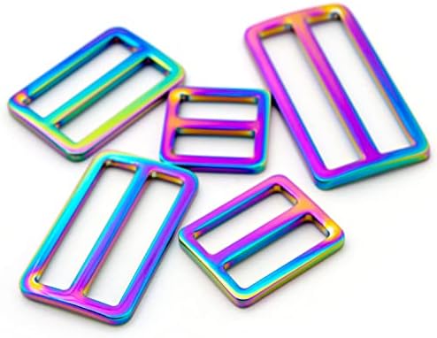 Sliders de ajustador de metal plano arco -íris, controles deslizantes de cinto de 4 cps, tatilhão de fivela para cinta de cinta de couro de couro de couro, ajustador de cinto de bolsa