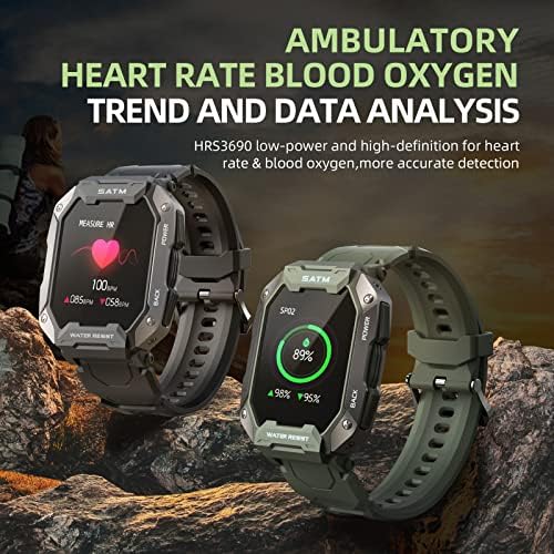 SAINTLAND Smart Watch Men, 1,71 '' Touch Screen rastreador de fitness ， com monitor de sono/freqüência cardíaca ， 5AT/IP68 Propertável 24 modos esportivos Tactical Military Sport Smart Watch for Android iPhone