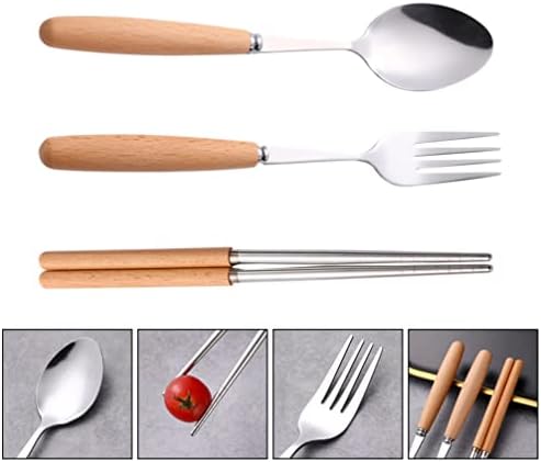 Conjunto de utensílios de jantar de hemotão 3pcs Aço inoxidável alimentos para louça de aço que serve comer colher de cozinha de cozinha japonesa