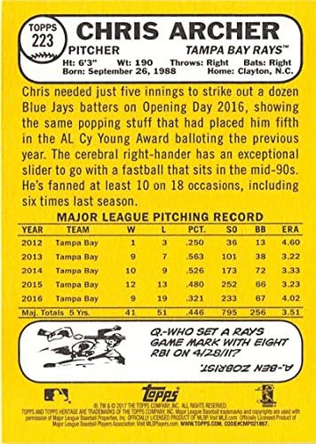 2017 Topps Heritage 223 Chris Archer Tampa Bay Rays Baseball Card