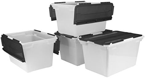 Storex flip-top Storage Tub, 22,5 x 15,25 x 13 polegadas, geada/preto, caso de 4