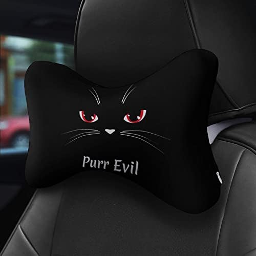 Black Cat Face Pillow do pescoço de carro de gatinho maligno de 2 travesseiros de apoio de cabeça em forma de osso para o carro de viagem