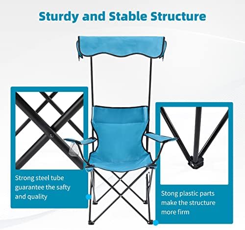 Cadeira de acampamento dobrável homcosan com dossel de sombra e cadeira de praia do porto de copo com sombra de dossel espetada