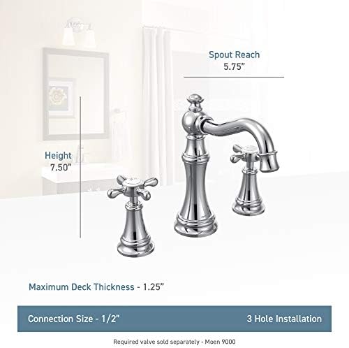 Moen TS42114NL-9000 Weymouth polido Torneira de banheiro de arco alto de duas mãos com válvula, níquel polido