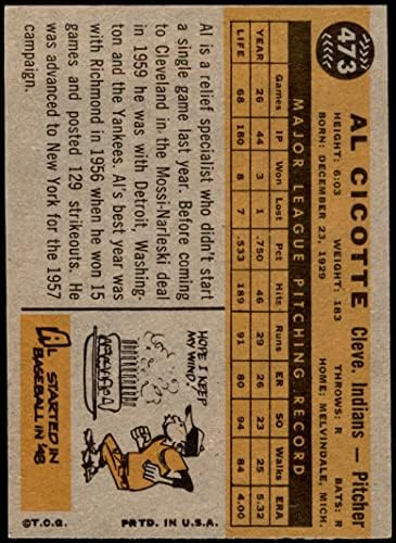1960 Topps # 473 Al Cicotte Cleveland Indians Ex+ índios
