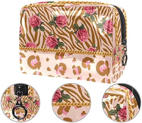 Bolsa de maquiagem, bolsa de cosméticos, organizador de bolsa de maquiagem à prova d'água, Chain Leopard Zebra Pink Rose Flower