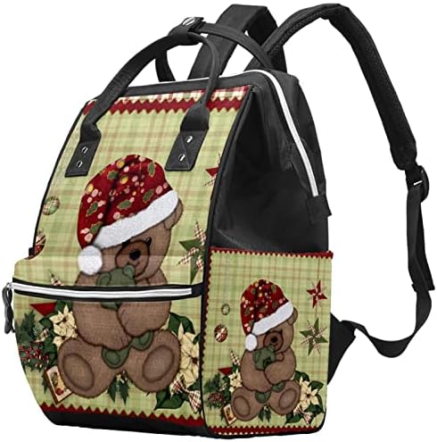 Mochila de viagem Guerotkr, bolsas de fraldas, bolsa de fraldas da mochila, Natal de urso de xadrez vermelho Natal vintage