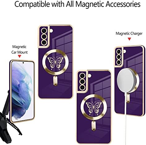 Caso magnético Fiyart para Samsung S21 Plus Compatível com carregamento sem fio MagSafe, capa de telefone de borboleta fofa com