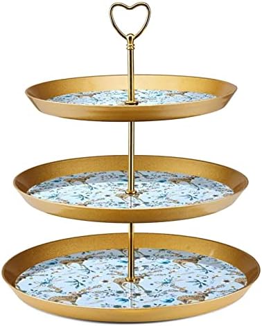 3 Placa de fruta de cupcake de 3 camadas de sobremesa Plástico para servir suporte de exibição para casamento de aniversário Decorações de chá de chá de chá de bebê redondo, floresta de alces boho azul