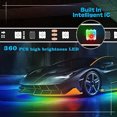 Luzes de pulseiro de carro perseguindo a cor, luz de tira LED Bluetooth atualizada com o modo 212 do Modo 212, modo
