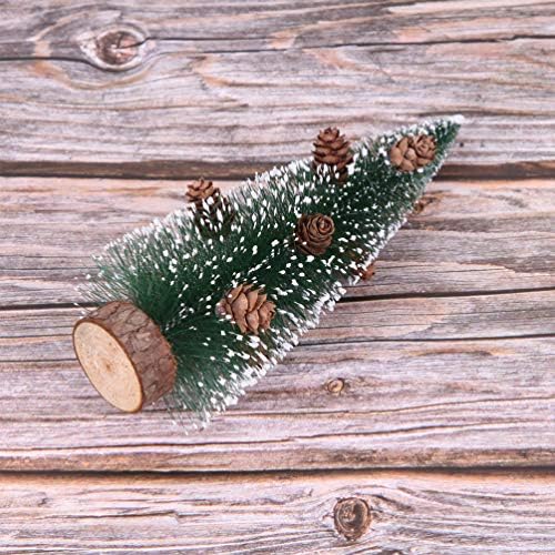 Ornamentos verdes de amosfun mini enfeites de árvore de natal com decoração de pinheiro e base de madeira natural árvore