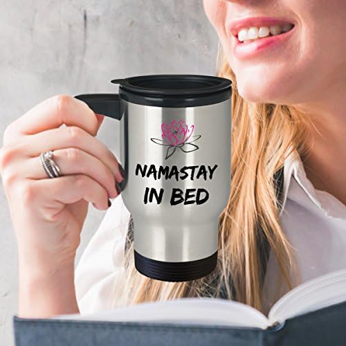 Cup de canecas de viagem de ioga - namastay in bed - 14oz de parede dupla inoxidável - café/chá/bebida quente/fria - engraçado novidade